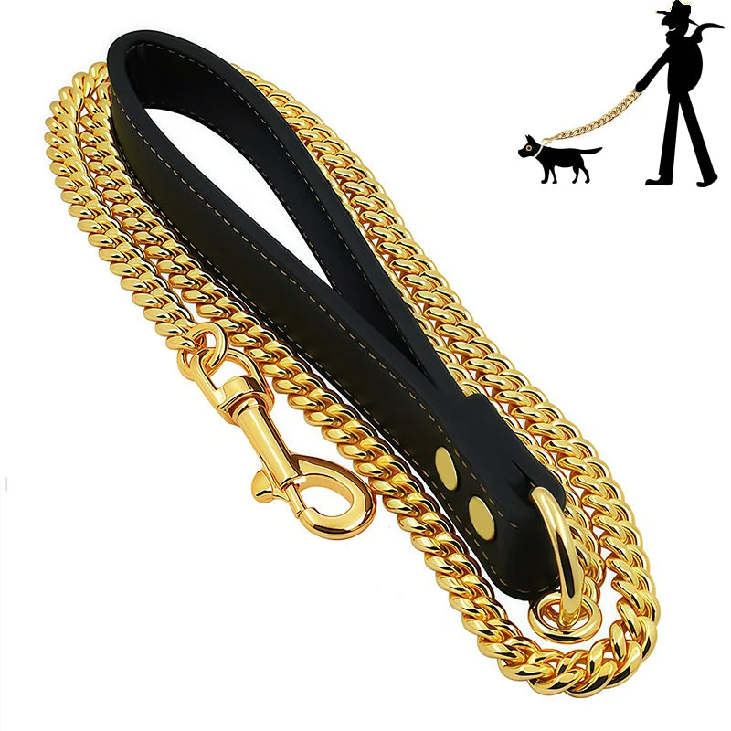 Golden Dog Leash Stainless Steel Pet Chain Strong Metal Dog Lead Chain For Small Medium Large Dog Labrador Retriever Dobermann