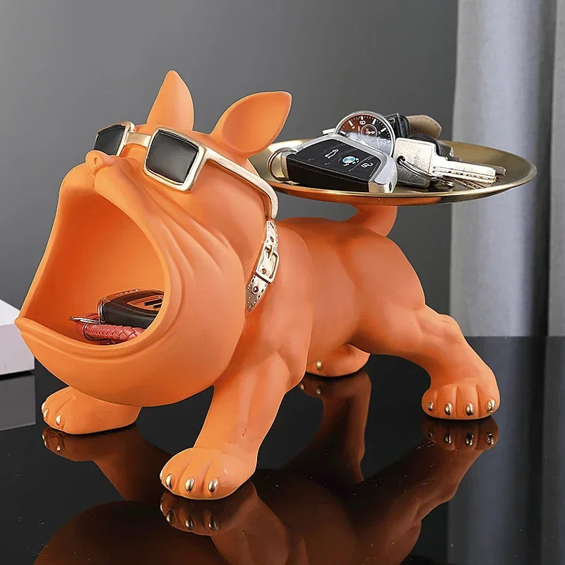 Statue Bouledogue Vide-Poche 30 cm – Figurine Décorative & Boîte de Rangement pour Clés et Bijoux