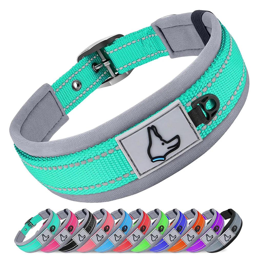Padded Dog Collars for Small Medium Large Dogs Soft Reflective Wide Pet Collars Adjustable Heavy Duty Nylon Neoprene Dog Collar