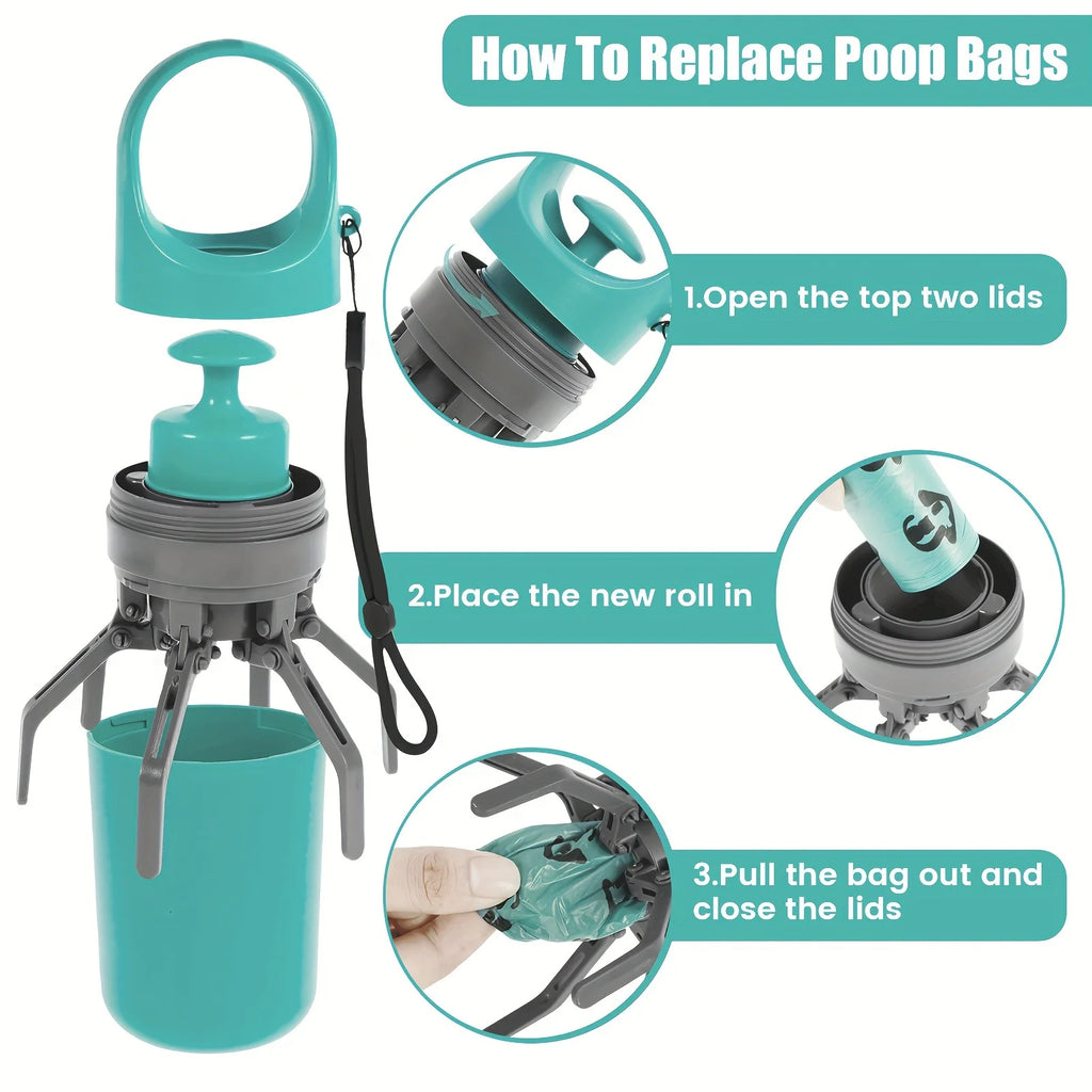 [Portable Poop Scooper with Bags] Teal Claw Design Portable Dog Poop Scooper with Bag Dispenser - Durable Plastic