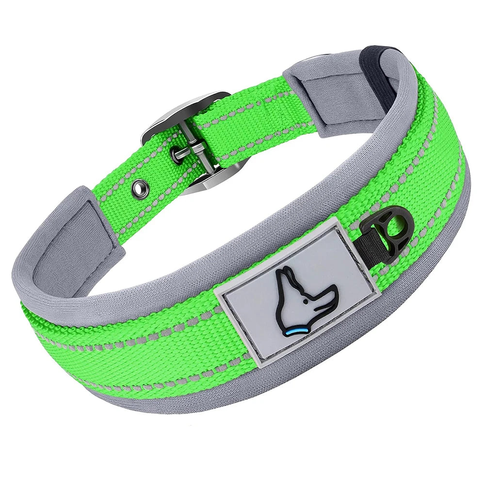 Collier Rembourré en Néoprène pour Chien – Collier en Nylon Réfléchissant, Réglable, Confortable & Haute Résistance