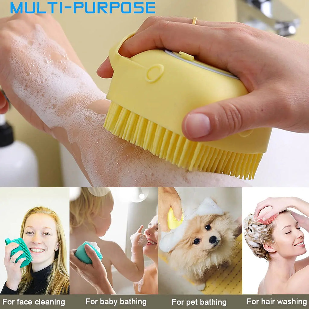 Brosse de Bain avec Réservoir de Shampoing pour Chien – Brosse de Massage & Toilettage en Silicone Souple