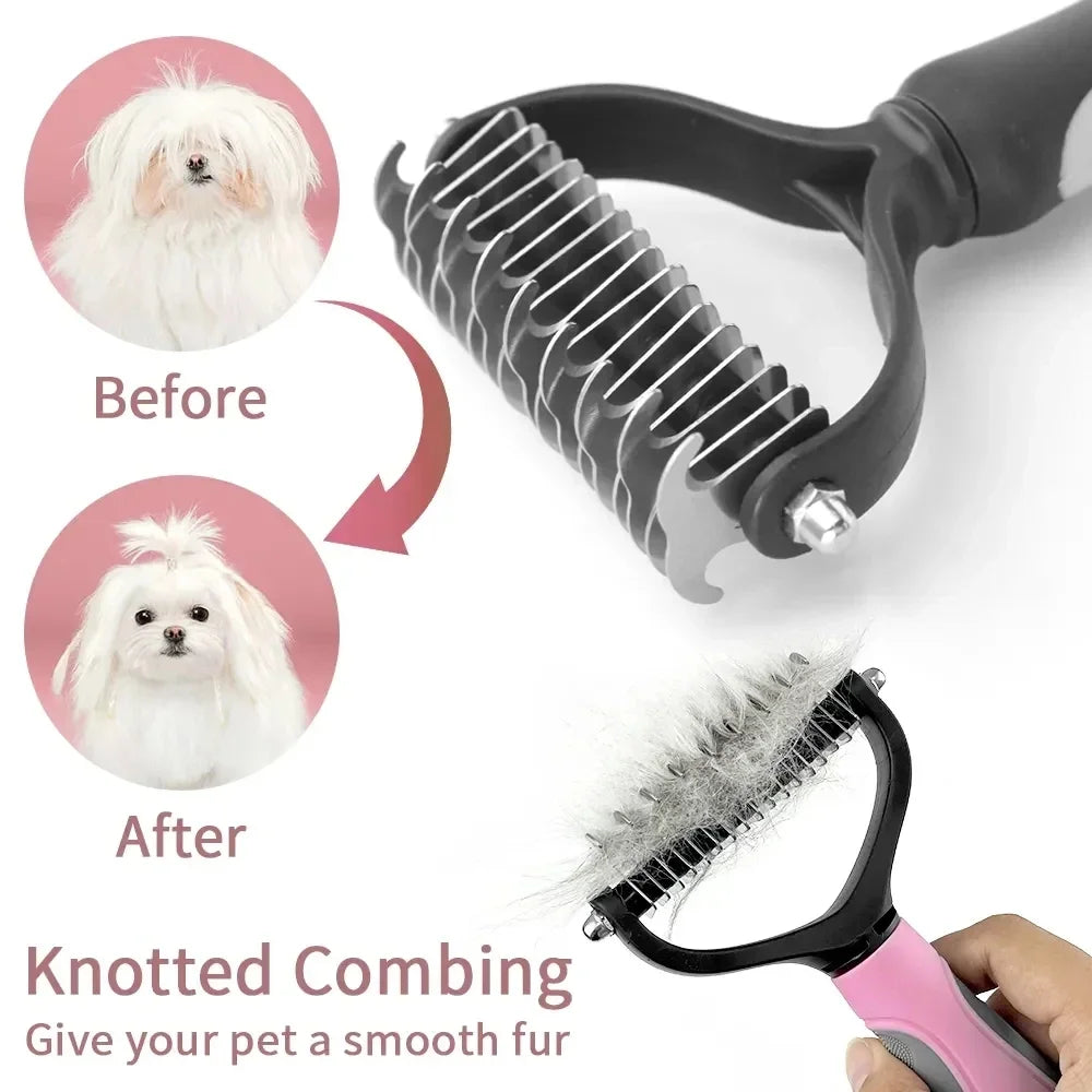 Peigne Démêlant Double Face en Acier Inoxydable pour Chien & Chat – Râteau Anti-Nœuds & Brosse Sous-Poil de Mue Professionnelle