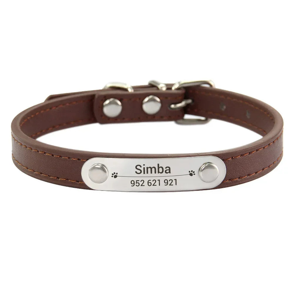 Collier Personnalisé en Cuir PU pour Chien & Chat – Collier Gravé avec Nom & Téléphone Réglable pour Petit, Moyen & Grand Chien