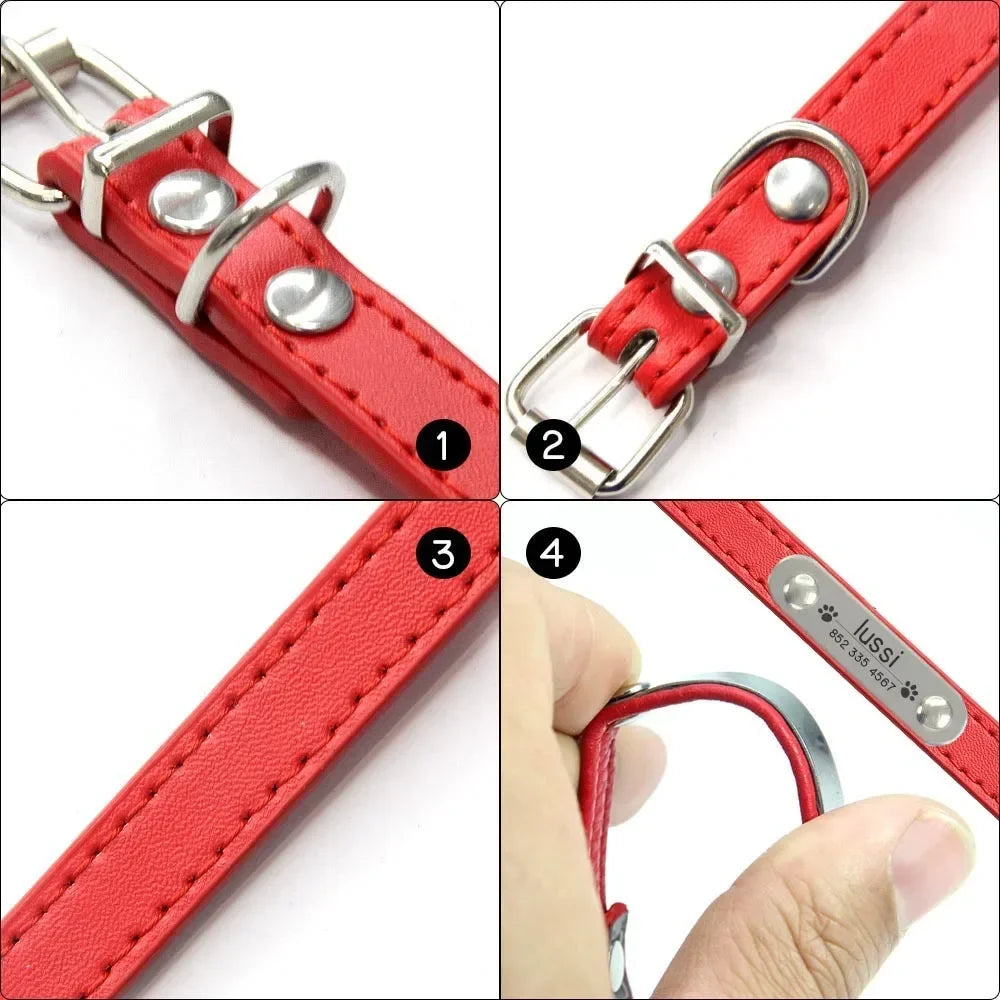 Collier Personnalisé en Cuir PU pour Chien & Chat – Collier Gravé avec Nom & Téléphone Réglable pour Petit, Moyen & Grand Chien