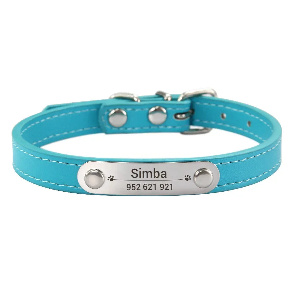 Collier Personnalisé en Cuir PU pour Chien & Chat – Collier Gravé avec Nom & Téléphone Réglable pour Petit, Moyen & Grand Chien