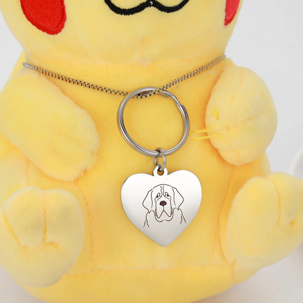 Pet Dog Heart Keychain Puppy Corgi Chihuahua French Bulldog Sheepdog for Woman Men Bag Charm Stainless Steel Key Chain Ring