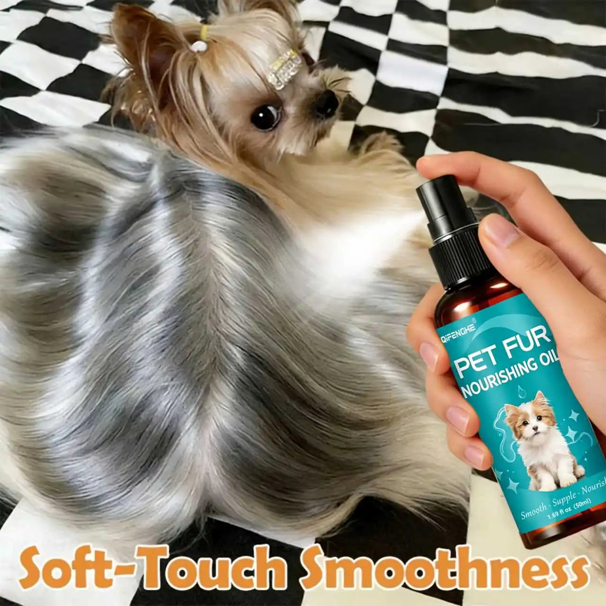 Huile Nourrissante & Démêlante Sans Rinçage pour Chien & Chat (50 ml) – Sérum Brillance, Anti-Nœuds & Soin Anti-Chute de Poils Qifenghe