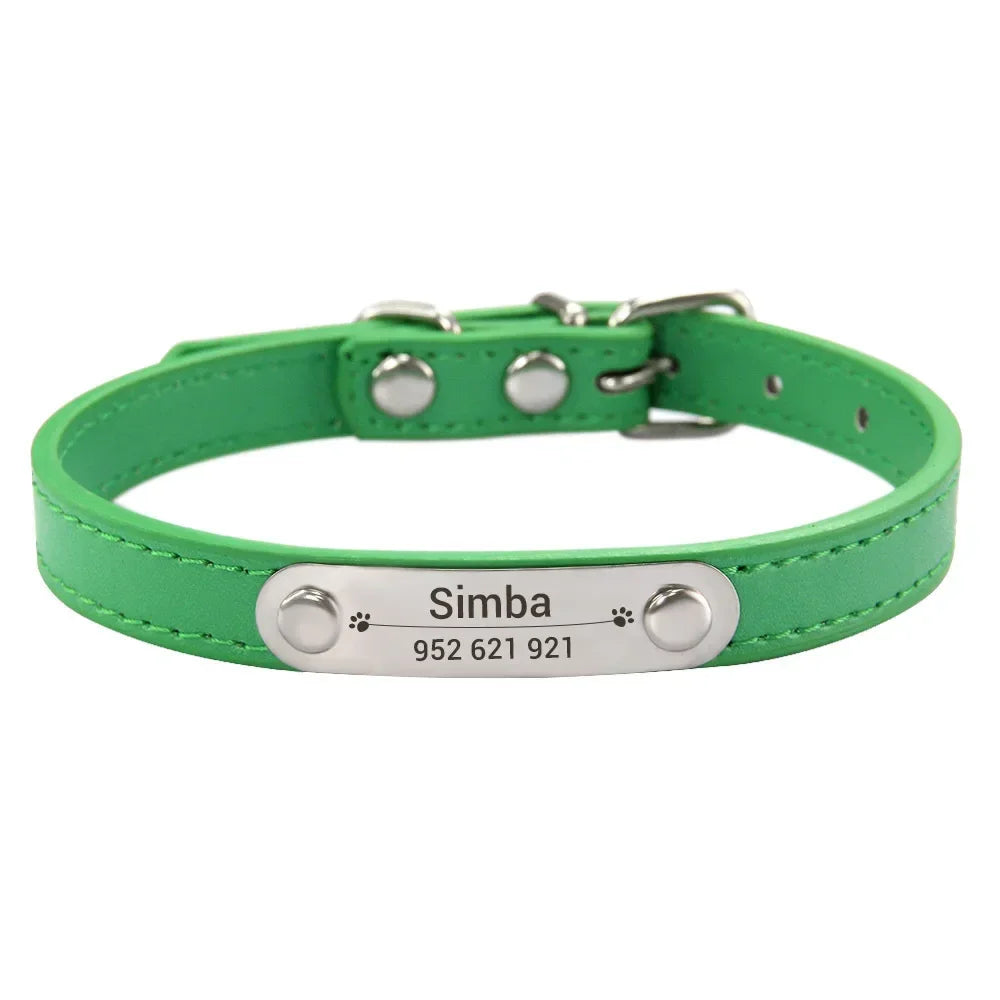 Collier Personnalisé en Cuir PU pour Chien & Chat – Collier Gravé avec Nom & Téléphone Réglable pour Petit, Moyen & Grand Chien