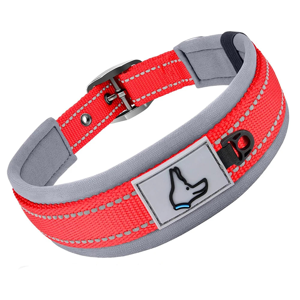 Collier Rembourré en Néoprène pour Chien – Collier en Nylon Réfléchissant, Réglable, Confortable & Haute Résistance