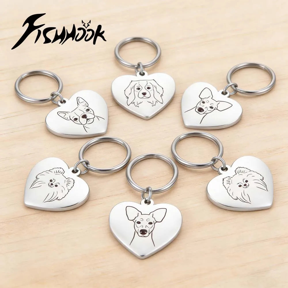 Pet Dog Heart Keychain Puppy Corgi Chihuahua French Bulldog Sheepdog for Woman Men Bag Charm Stainless Steel Key Chain Ring
