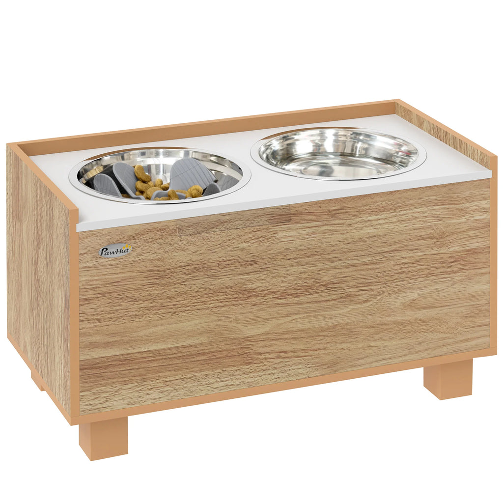 Pawhut Elevated Dog Feeder with Removable Slow Feeder Oak