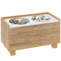 Pawhut Elevated Dog Feeder with Removable Slow Feeder Oak