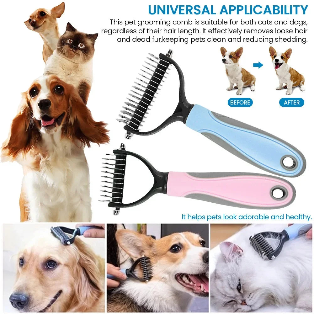 Peigne Démêlant Double Face en Acier Inoxydable pour Chien & Chat – Râteau Anti-Nœuds & Brosse Sous-Poil de Mue Professionnelle