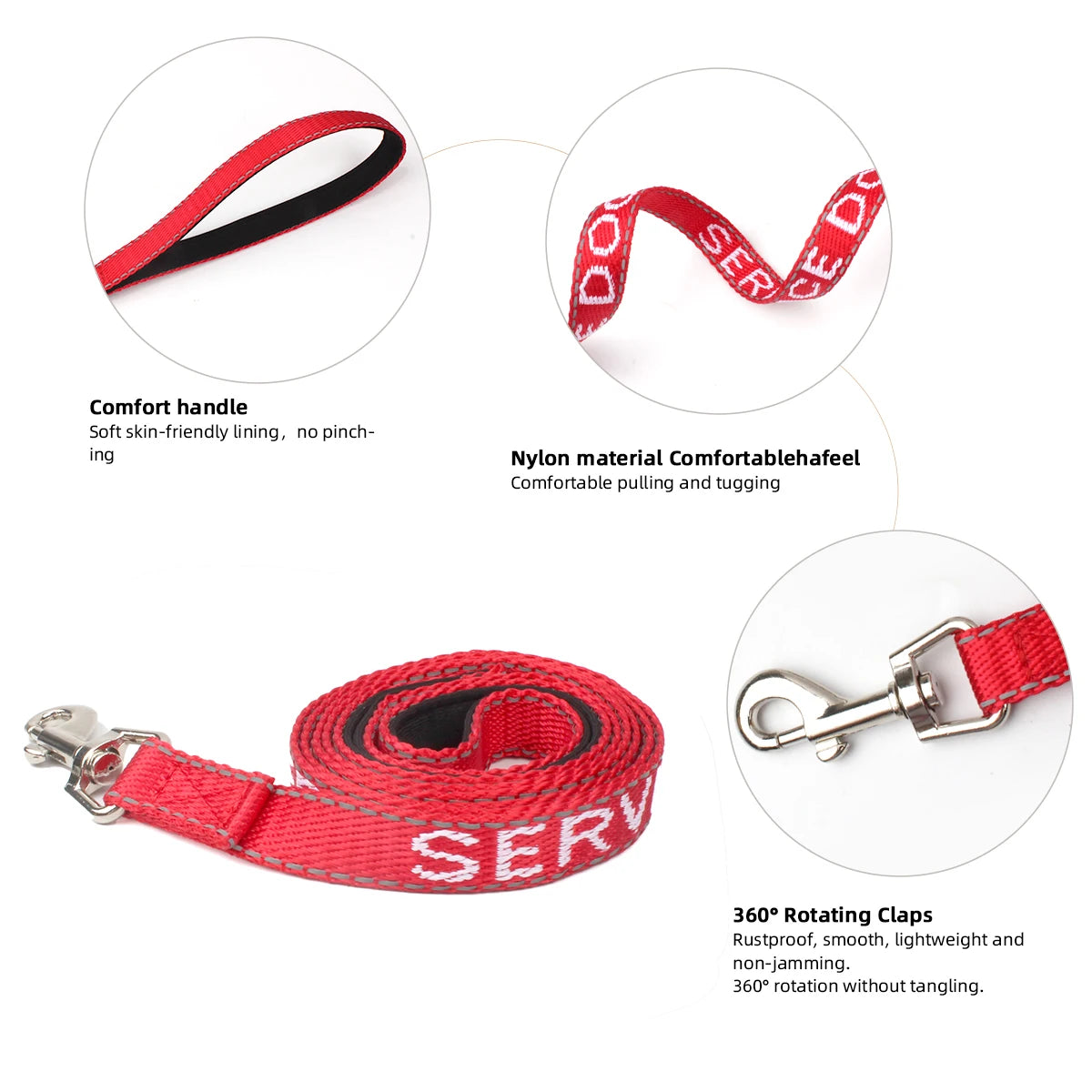 Red Dog Leash For Medium and Small Outdoor Walking Dog Sport Running Jacquard Webbing With Service Dog And Emotional Support Dog