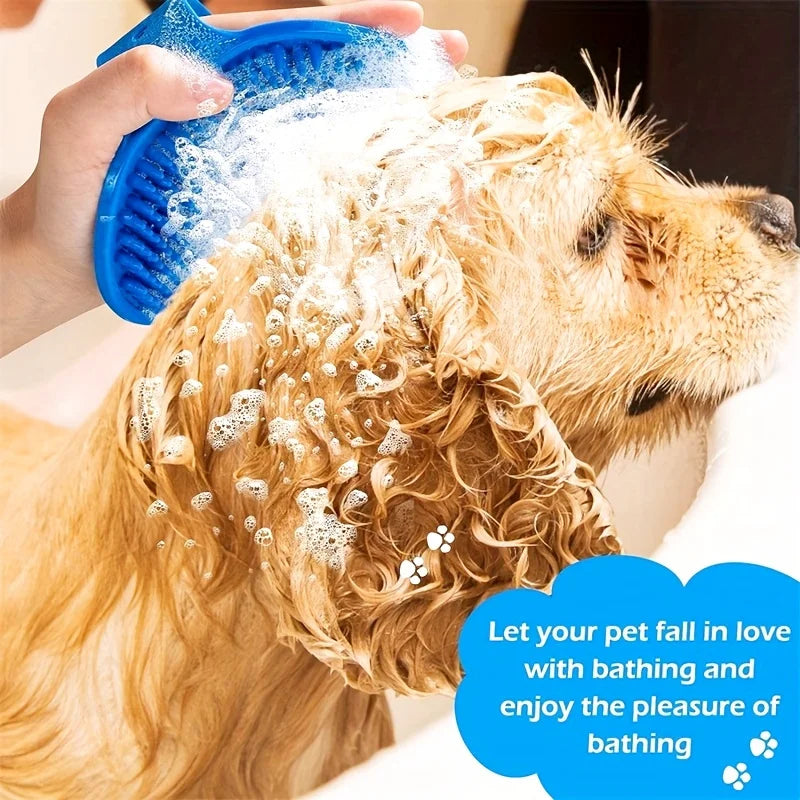 Brosse de Bain & Massage en Silicone pour Chien – Brosse Shampoing Ergonomique avec Poignée Ajustable