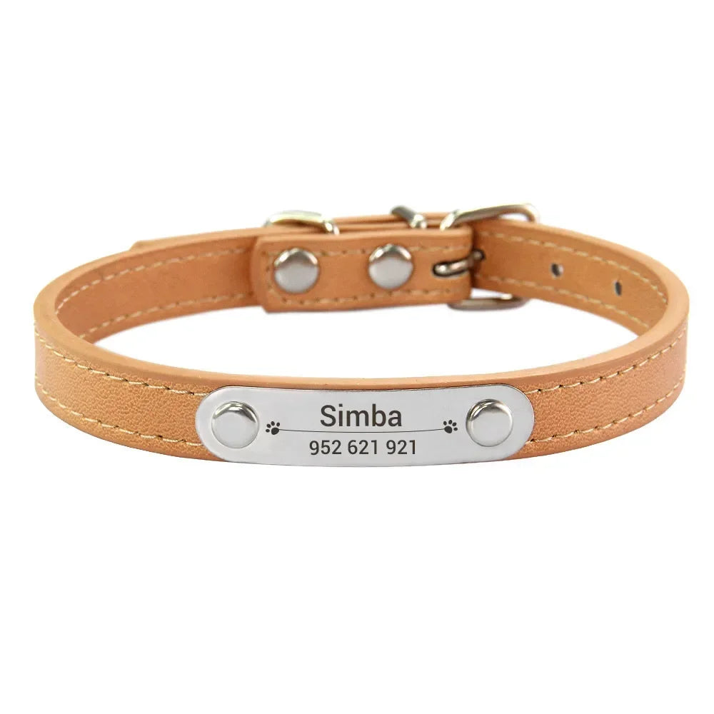 Collier Personnalisé en Cuir PU pour Chien & Chat – Collier Gravé avec Nom & Téléphone Réglable pour Petit, Moyen & Grand Chien