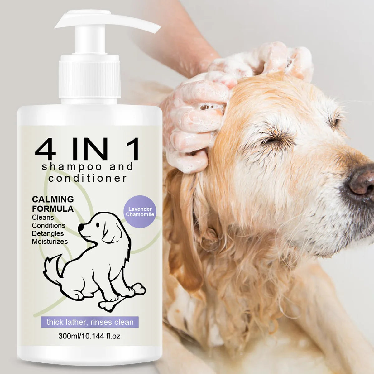 Shampoing & Après-Shampoing 4-en-1 pour Chien & Chat (100 ml) – Soin Lavant Démêlant, Anti-Chute de Poils & Parfum Frais Longue Durée