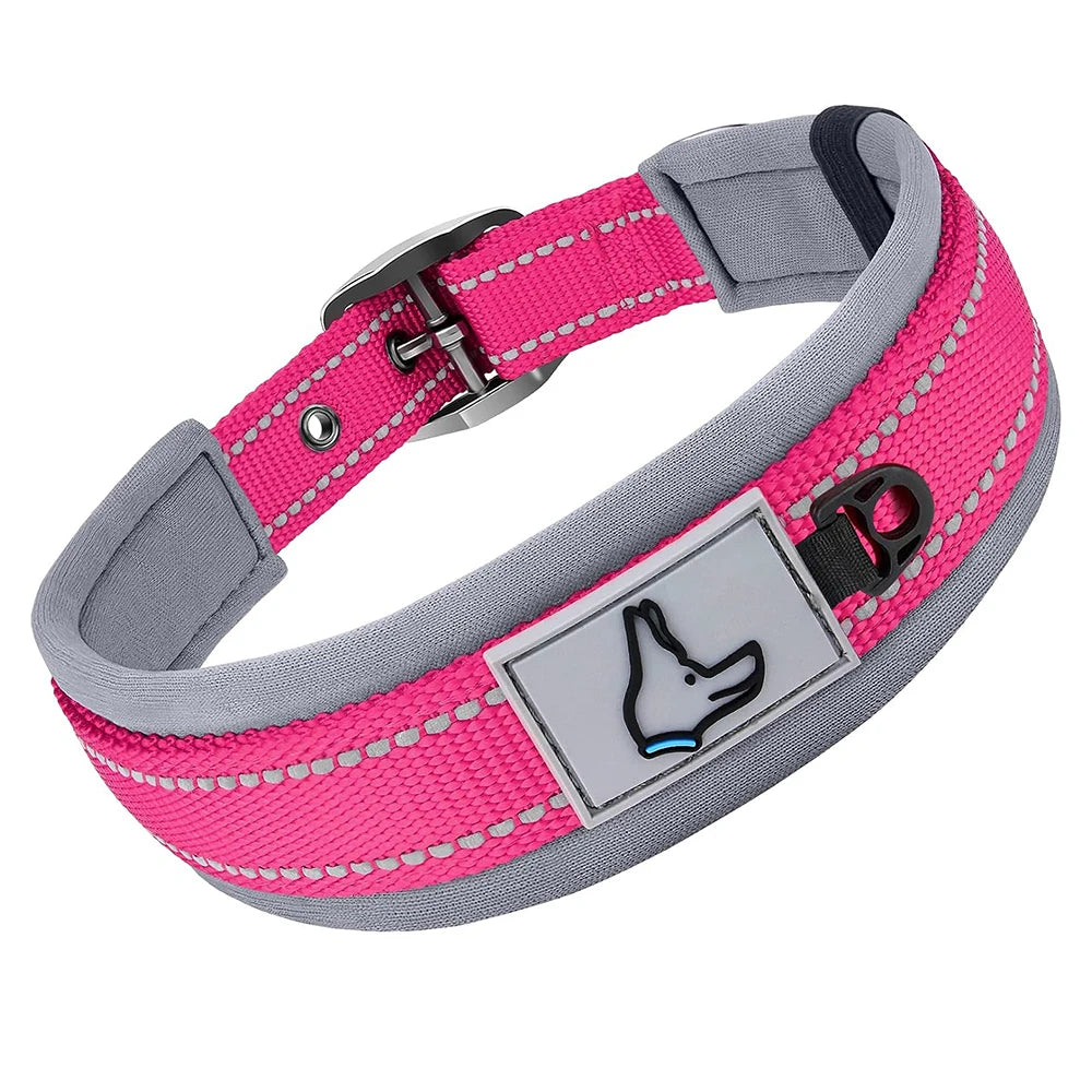 Collier Rembourré en Néoprène pour Chien – Collier en Nylon Réfléchissant, Réglable, Confortable & Haute Résistance