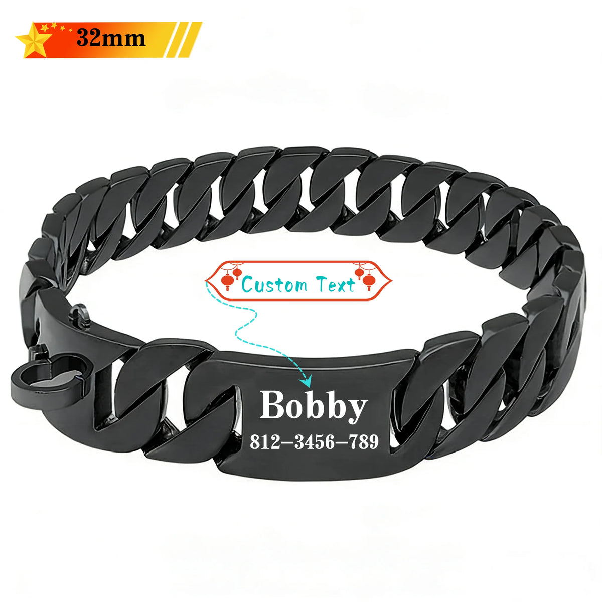 Collier Chaîne Cubaine 32 mm en Acier Inoxydable pour Grand Chien – Collier Gourmette Ultra-Résistant pour Bully, Molosse & Chien Puissant