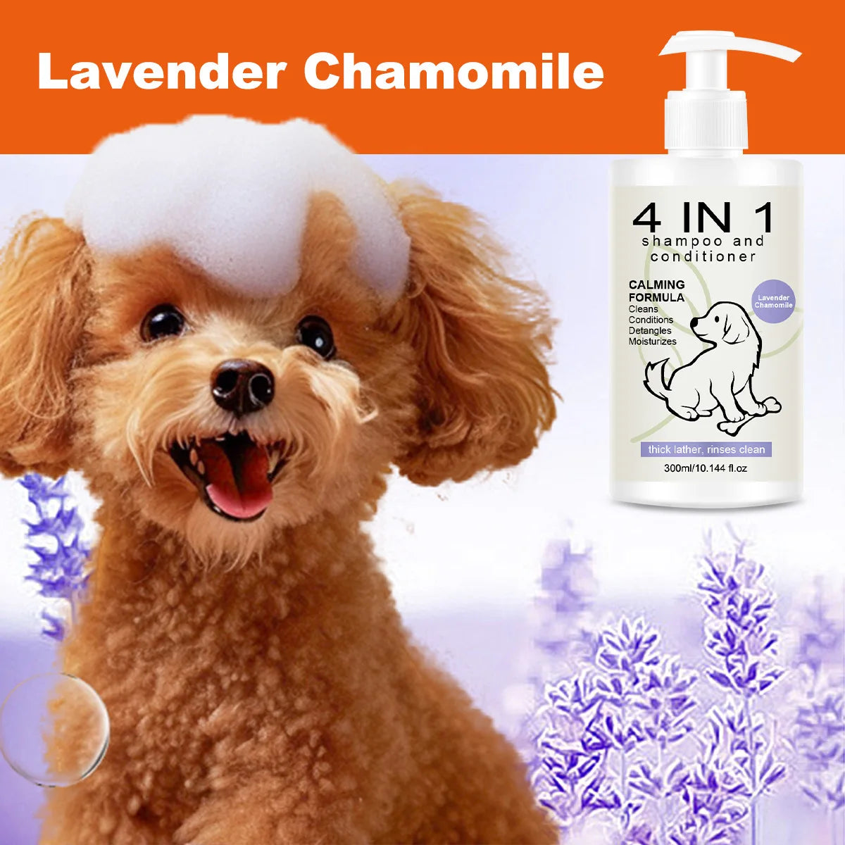Shampoing & Après-Shampoing 4-en-1 pour Chien & Chat (100 ml) – Soin Lavant Démêlant, Anti-Chute de Poils & Parfum Frais Longue Durée