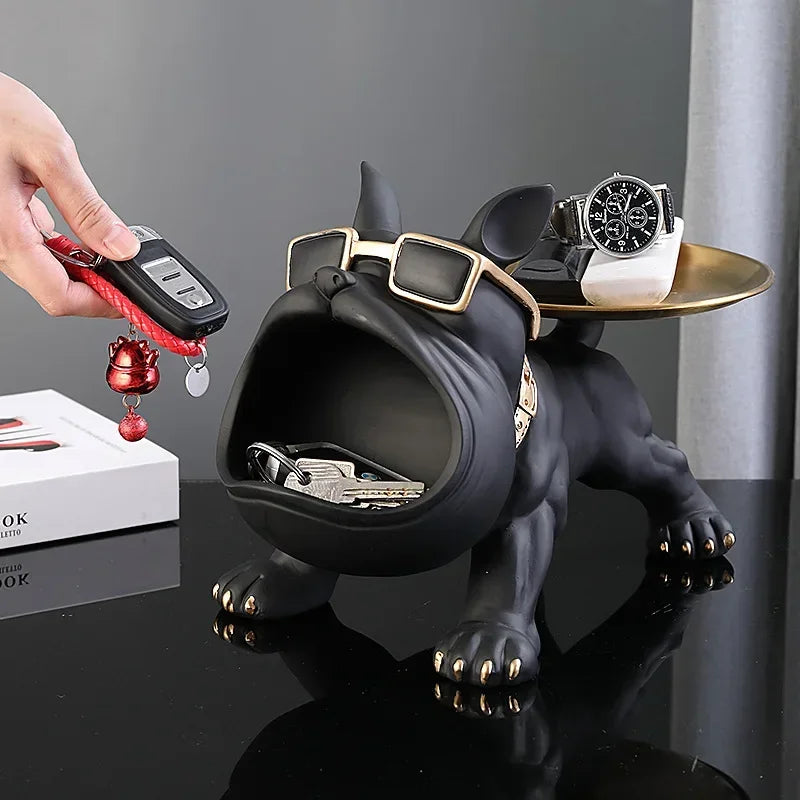 Statue Bouledogue Vide-Poche 30 cm – Figurine Décorative & Boîte de Rangement pour Clés et Bijoux