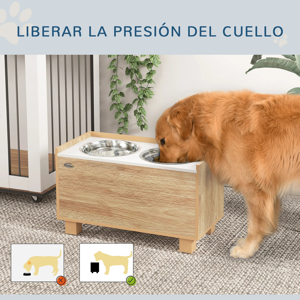 Pawhut Elevated Dog Feeder with Removable Slow Feeder Oak