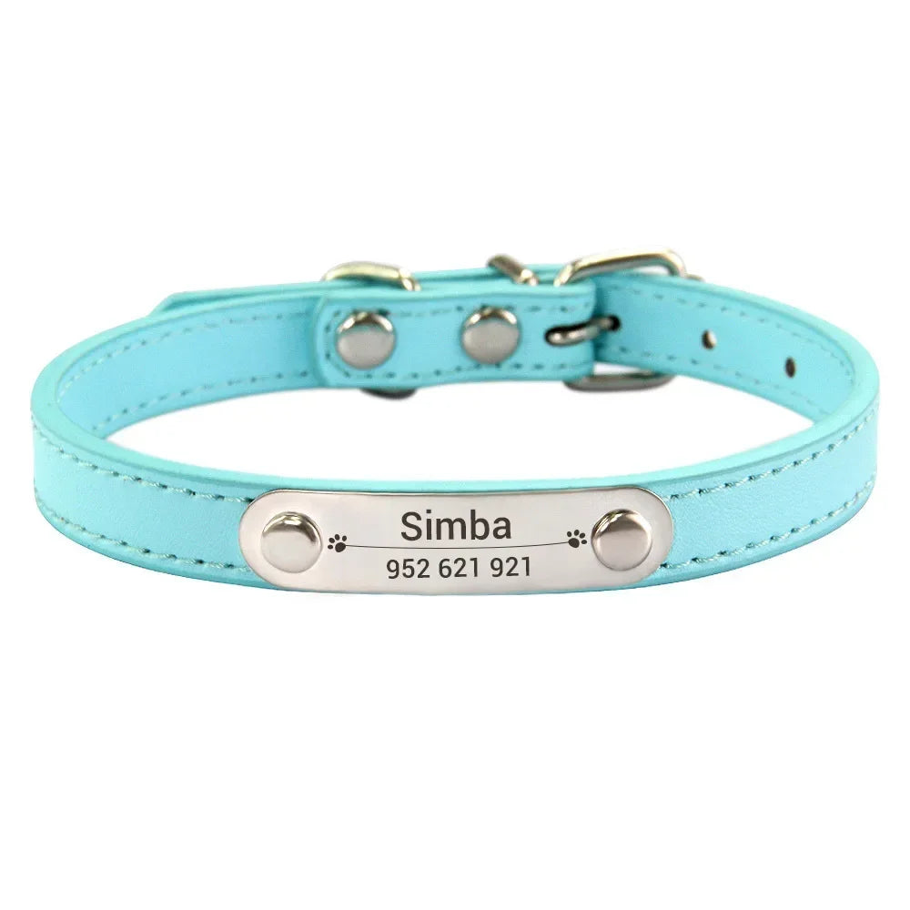 Collier Personnalisé en Cuir PU pour Chien & Chat – Collier Gravé avec Nom & Téléphone Réglable pour Petit, Moyen & Grand Chien
