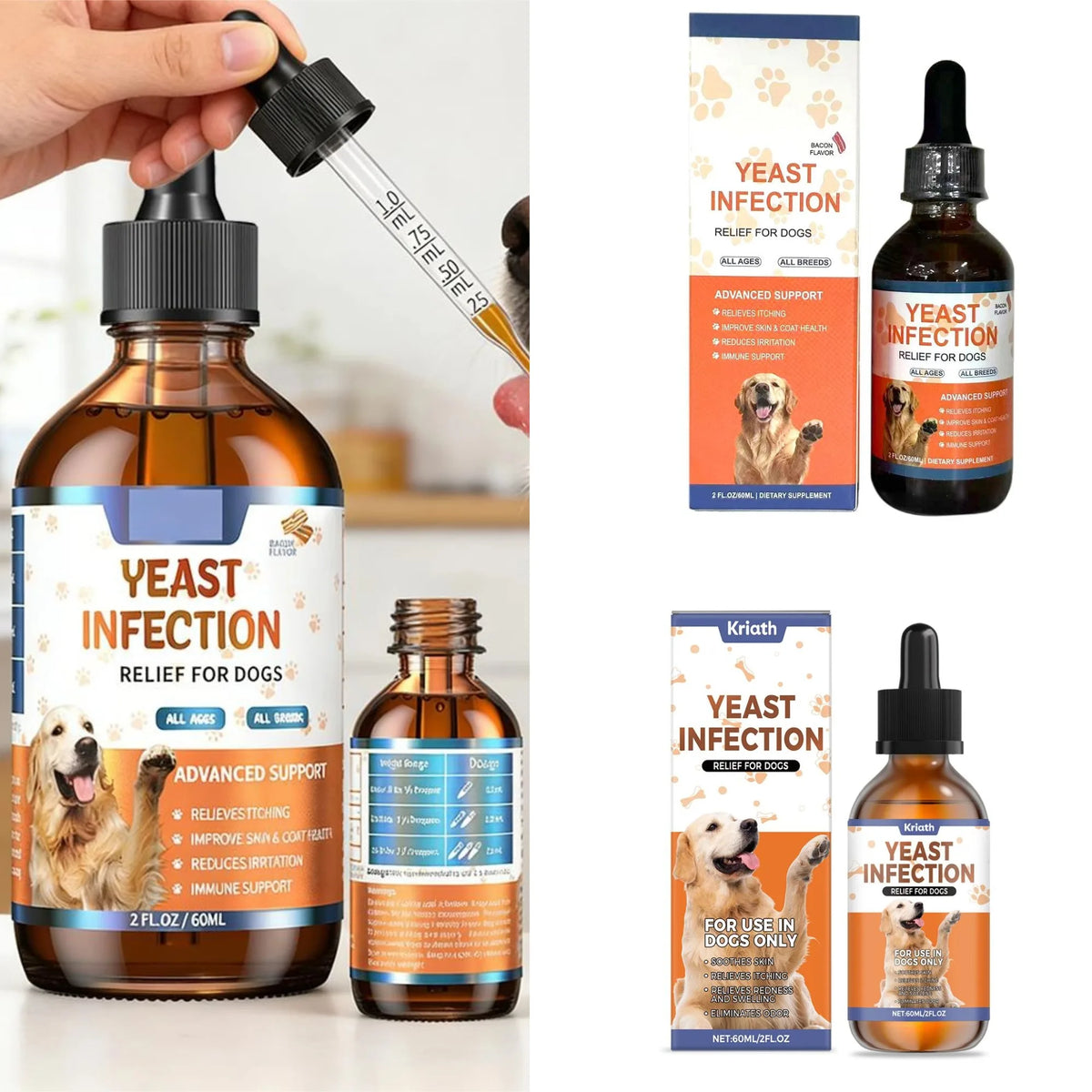 Gouttes de Soin Peau & Pelage aux Plantes pour Chien (60 ml) – Complément Liquide Apaisant Anti-Démangeaisons & Brillance du Poil